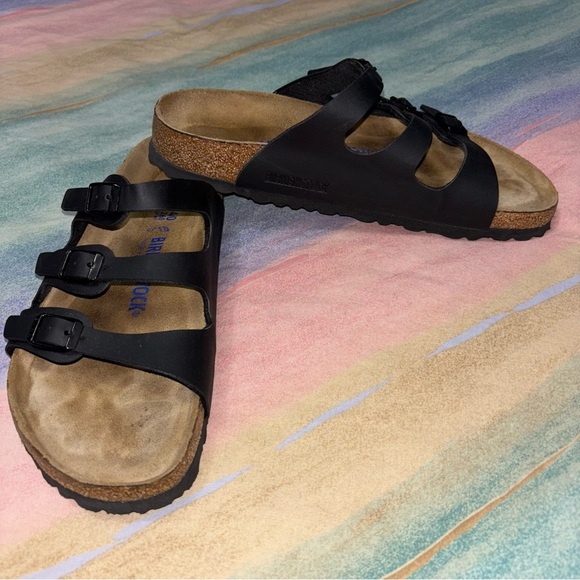 Birkenstock Florida Birko Flor Soft Footbed - Black sandals women’s  size 9 - Picture 4 of 11